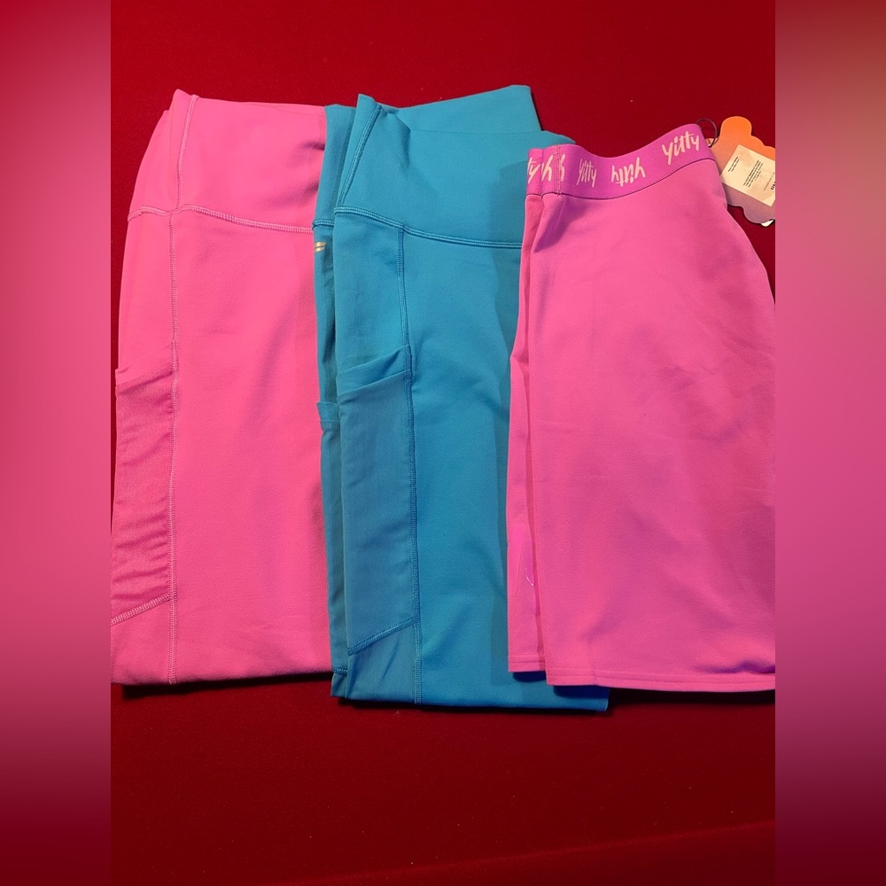 Fabletics Vibrant Pink and Blue Leggings